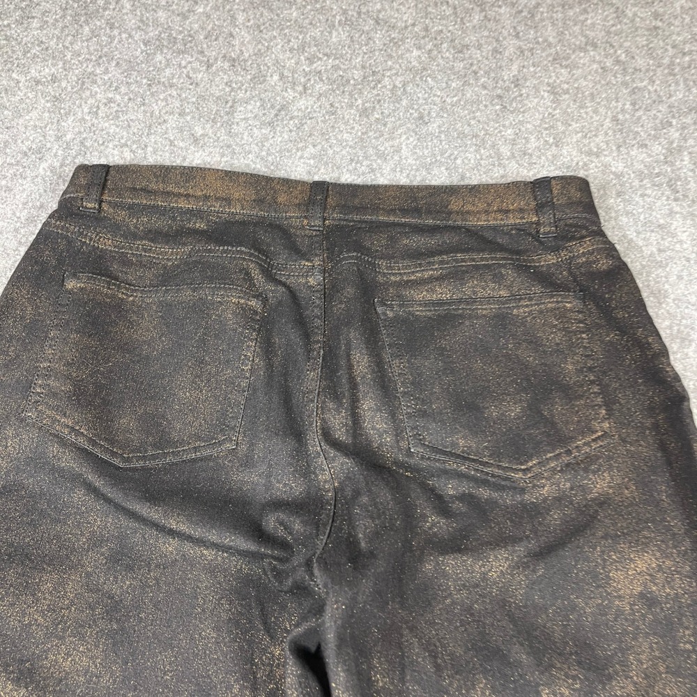 Lafayette 148 New York Womens Metallic Gold Foil Black Straight Leg Pants Sz 12 - Picture 2 of 11